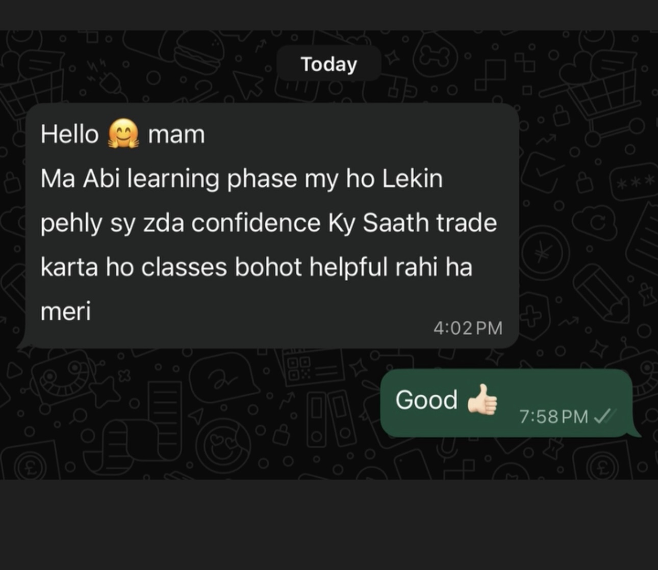 Student feedback message