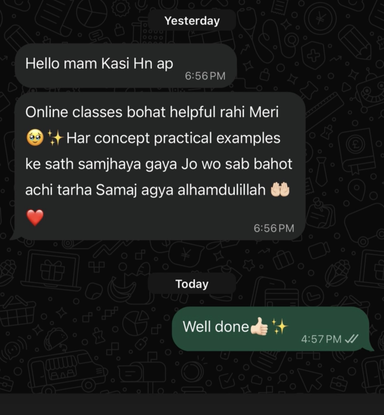 Student feedback message